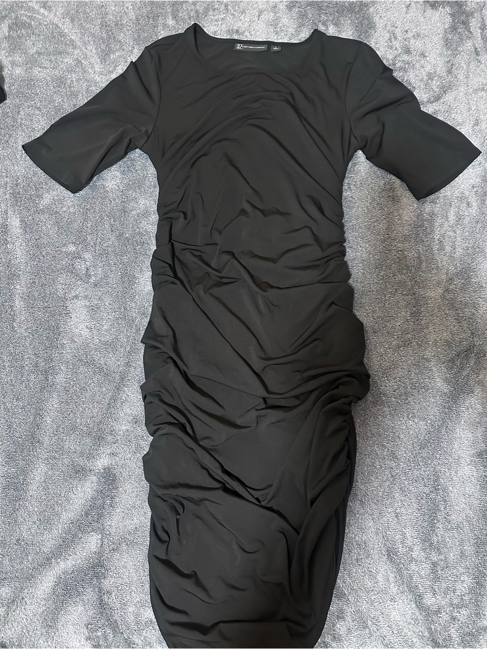 New York & Company Black Ruched Midi Sheath Dress